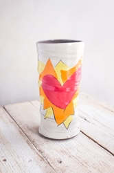 Flaming Heart Round Vase (orange or violet flames) 